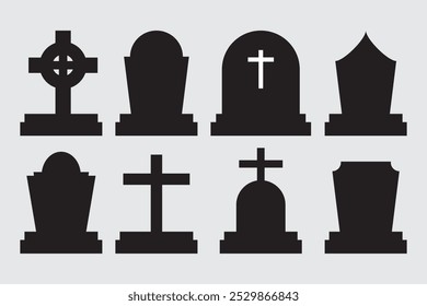 set of silhouette grave stone