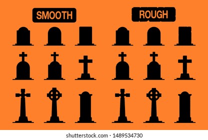 Set Of Silhouette Gravestone. There Are 2 Types Smooth And Rough In Set
