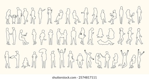 Set of silhouette group kids running, laughing, playing together enjoy the happiness	