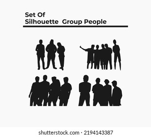 set of silhouette group people