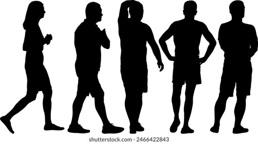 Set silhouette Group of People Standing on White Background.