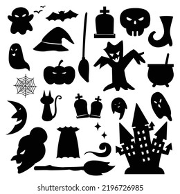Set of silhouette halloween for icon, poster, print, media and more. Vector illustration isolated on white background