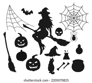 Set with silhouette of halloween stuff and characters.