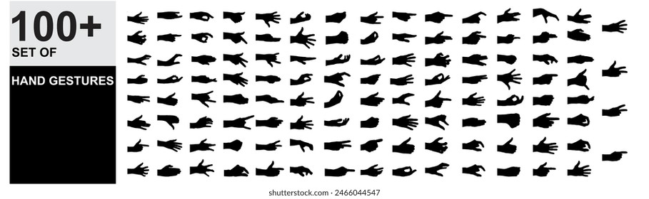 set of silhouette hand gestures, Hands poses. different gestures , hand showing signal or sign collection