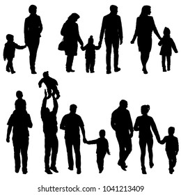 Set silhouette of happy family on a white background.