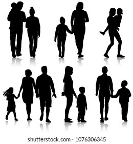 Set silhouette of happy family on a white background
