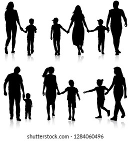 Set silhouette of happy family on a white background