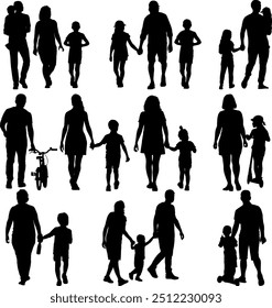 Set silhouette of happy family on a white background.