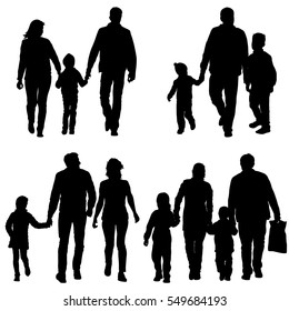 Set silhouette of happy family on a white background. Vector illustration.