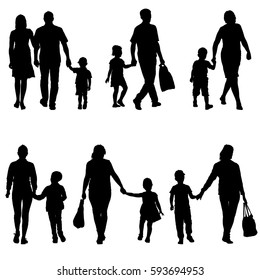 Set silhouette of happy family on a white background. Vector illustration.