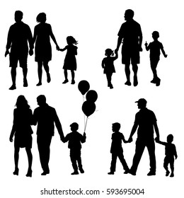 Set silhouette of happy family on a white background. Vector illustration.