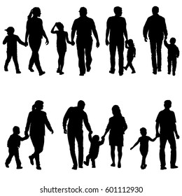 Set silhouette of happy family on a white background.