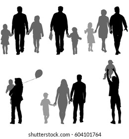 Set silhouette of happy family on a white background. Vector illustration