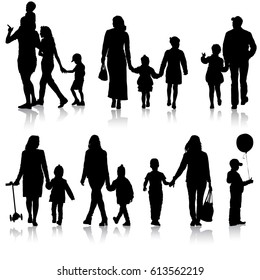 Set silhouette of happy family on a white background. Vector illustration.