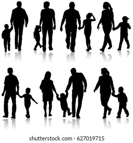 Set silhouette of happy family on a white background.