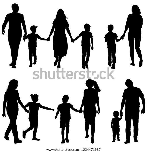 Set Silhouette Happy Family On White Stock Vector (Royalty Free ...