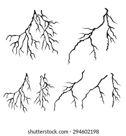 Set of silhouette heavy thunderbolt, isolated on white background