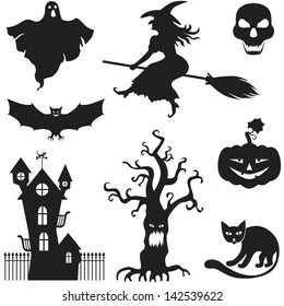 Set of silhouette horror images of a Halloween 