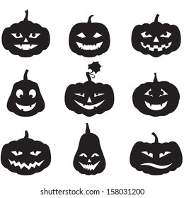 Set of silhouette horror images of pumpkins 