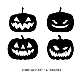 Set of silhouette horror images of pumpkins