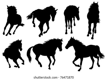 Set of a silhouette of a horse.