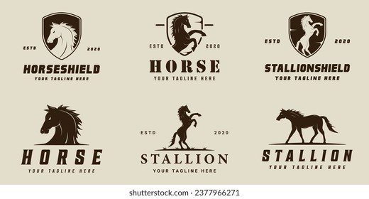 Satz von Silhouette Pferd Logo Vektorgrafik-Vorlage Vektorgrafik Symbol-Grafik Design. Sammelsammlung verschiedener Hengstschilder oder Zeichen für das Konzept des Betriebs und der Ranch