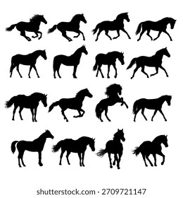 set silhouette of horse, side view - vector illustration