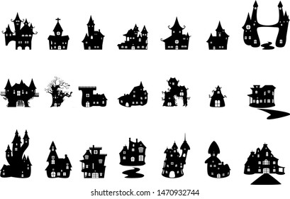 Set of silhouette houses Halloween concept.