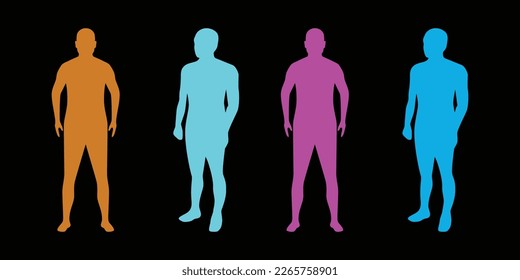 Set of silhouette human body. Element of retro futuristic style
