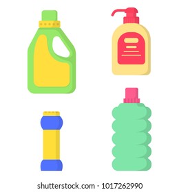 Set silhouette icon bottle detergent, cleaner spray and laundry liquid 