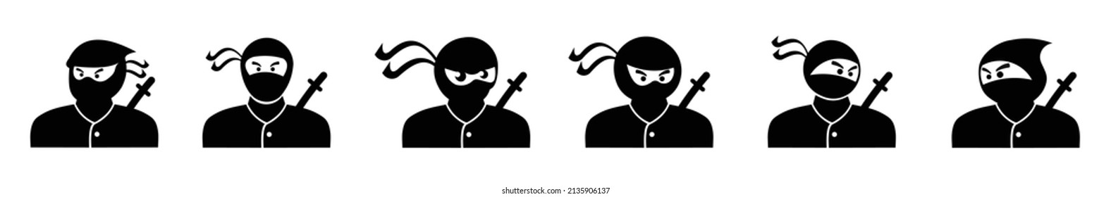Satz Silhouette Symbol Ninja Design,Set von Ninjas in verschiedenen Posen auf weißem Hintergrund