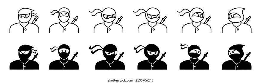 set of silhouette icon ninja design,Set of  ninjas in various poses  on white background