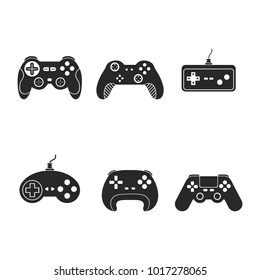 Set silhouette icon retro and modern gampads and joysticks for game