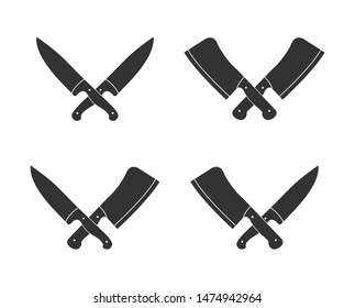 Set of silhouette icons of chef knives for design and decoration , white background, flat design.