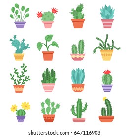  Set of silhouette icons of indoor plants. Vector illustration.
