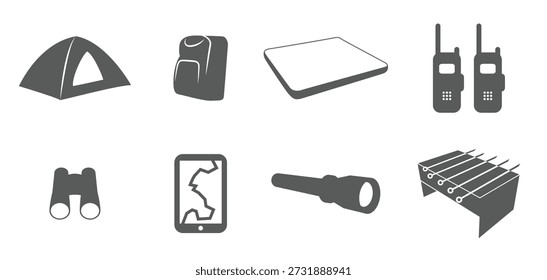 set of silhouette icons on a theme subjects for tourism