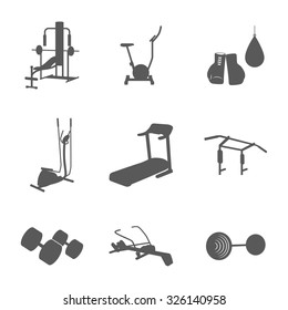 Set of silhouette icons on a theme items for the gym 
