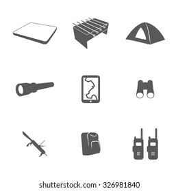Set of silhouette icons on a theme subjects for tourism and recreation