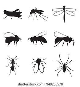 Set of silhouette icons on a theme insect