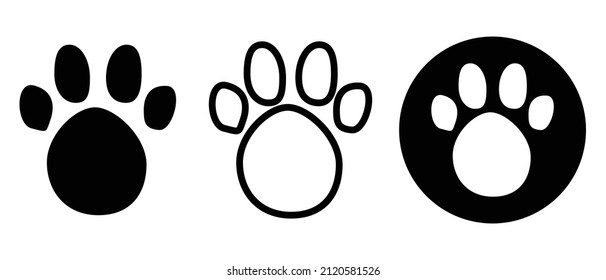 A set of silhouette icons of paw paw. Pawprint stamp set. Vectors.