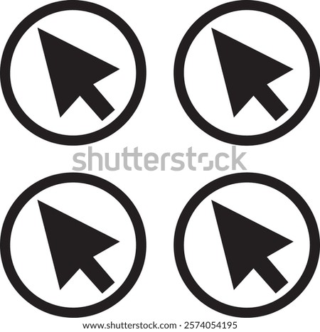 set of  silhouette icons of a simple cursor on a circle. vector design