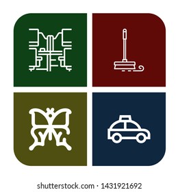 Set of silhouette icons such as Office desk, Mop, Butterfly, Taxi , silhouette