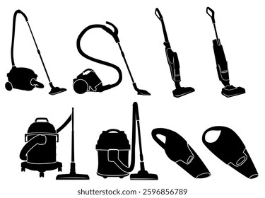 set silhouette icons of vacuum cleaner. industrial cleaner symbol design vector illustration