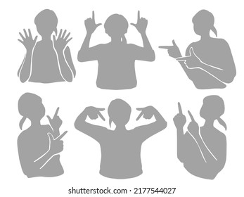 Set of silhouette illustration of a woman pointing at something
