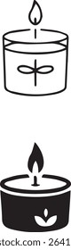 A set of silhouette illustrations of candles, ideal for designs needing a touch of warmth, serenity, or a symbolic element on black.