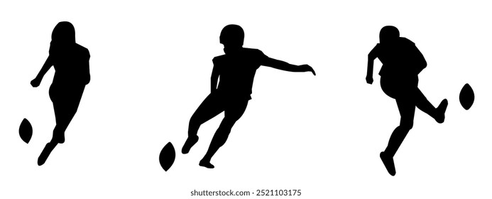 Set of silhouette illustrations of male American football players. Various player poses. Isolated on a white background.