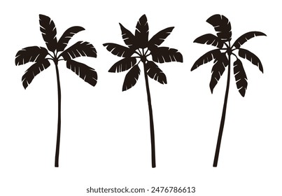 A set of silhouette illustrations of 'palm trees', which are representative trees of tropical regions for summer vacation.