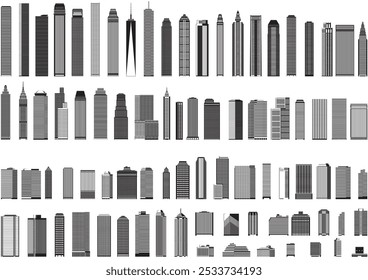 Set of silhouette illustrations of various buildings