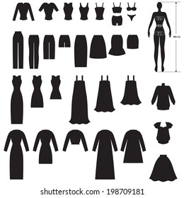 Set silhouette image of woman's clothing