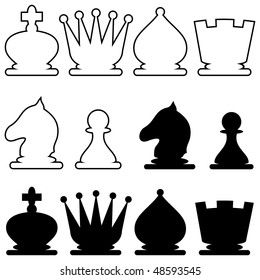 set of silhouette images of chess figures